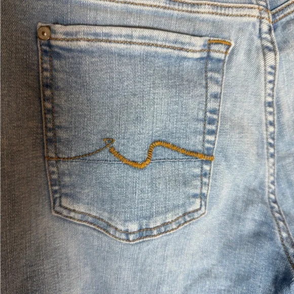 7 For All Mankind Blue Jean Mid Roll Shorts Frayed Hem SKU 0044 - Picture 3 of 12